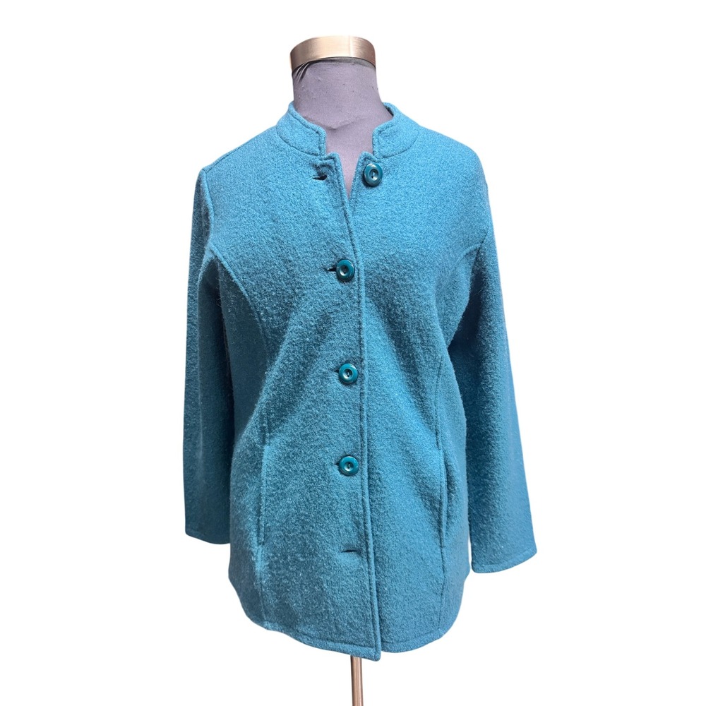 Appleseeds Womens Turquoise 100 Percent Wool Button Front Stand Collar Jacket XL